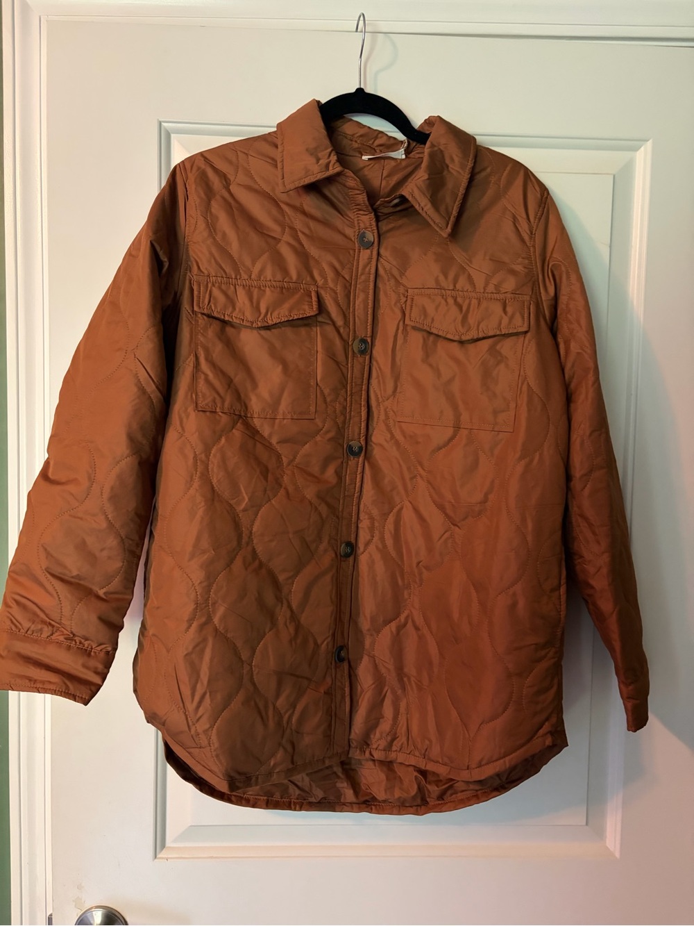 Quilted Button-Front Bomber Jacket in Rust
